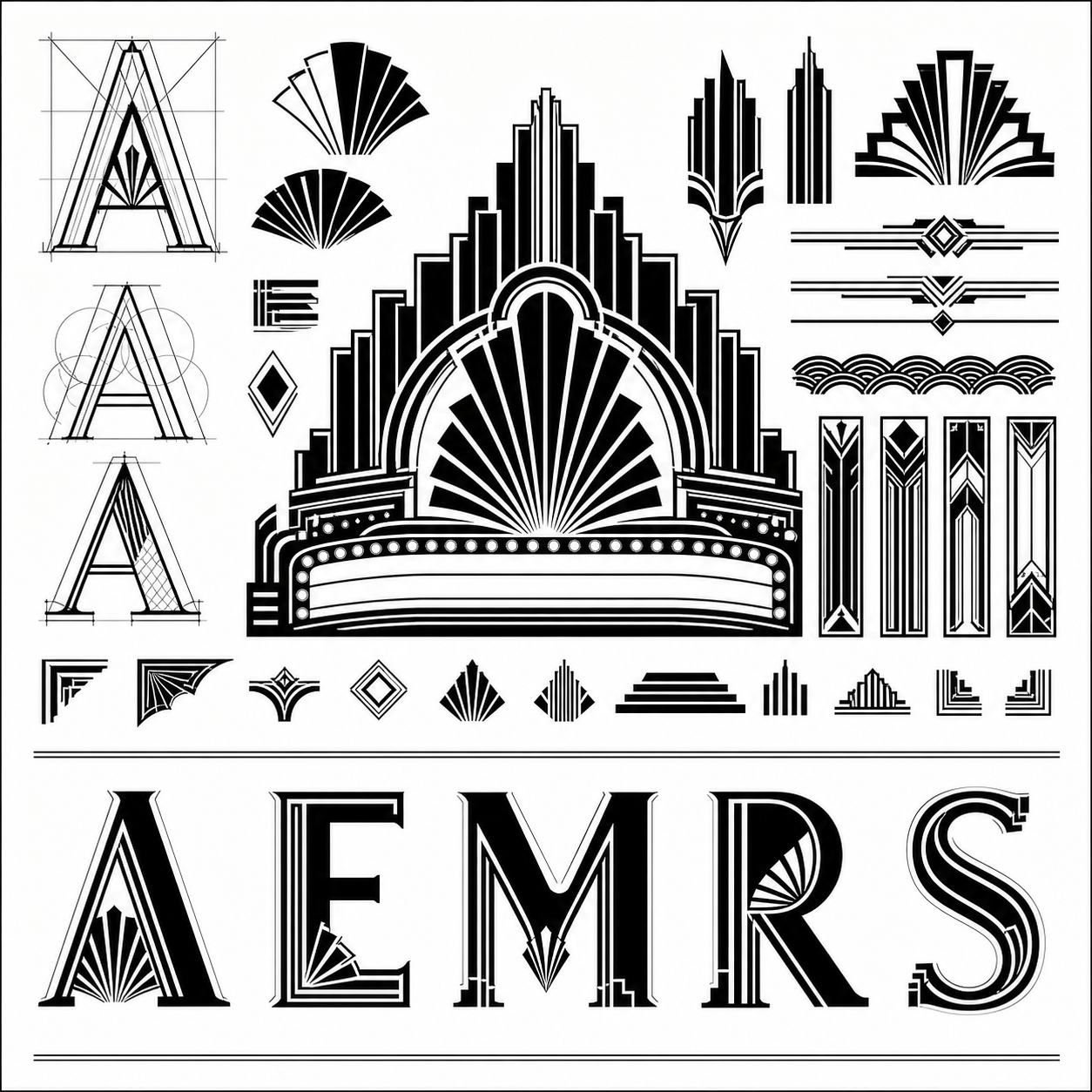 Planche inspiration noir et blanc Art Deco cinema marquee