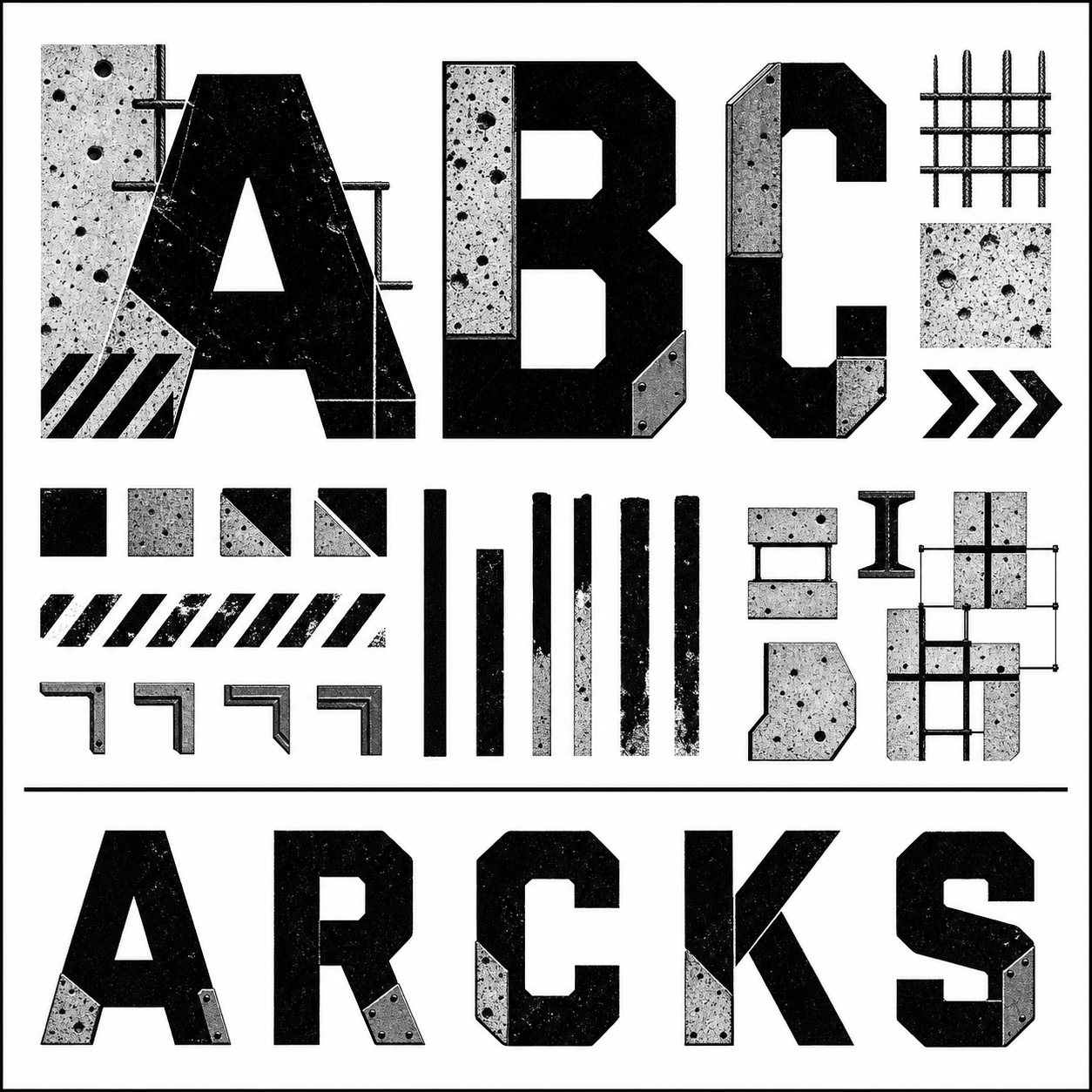 Planche inspiration noir et blanc Brutalist concrete wayfinding