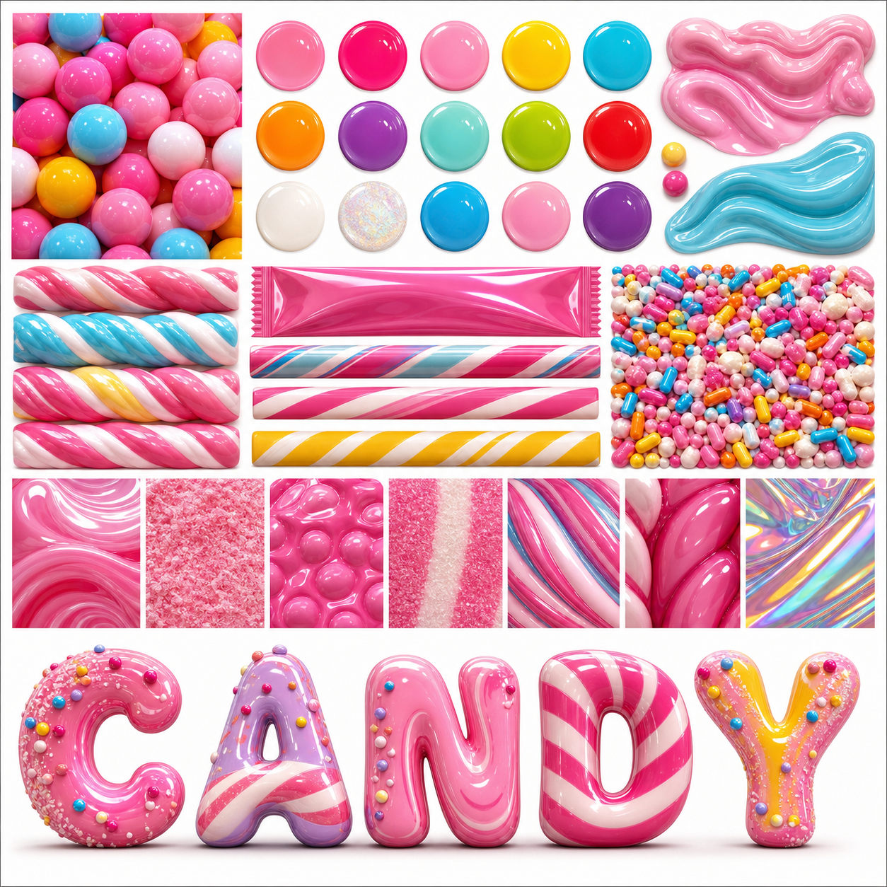 Planche inspiration couleur Candy shop bubblegum packaging