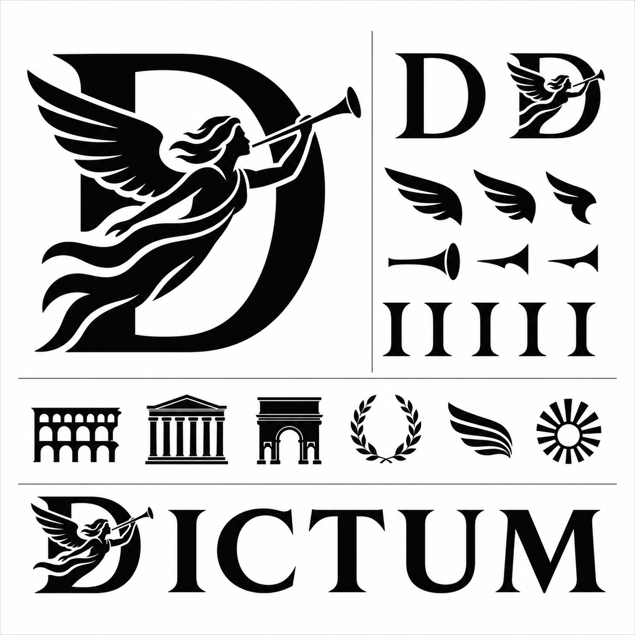 Planche de style Dictum Roman Fama trumpet black and white v4 A