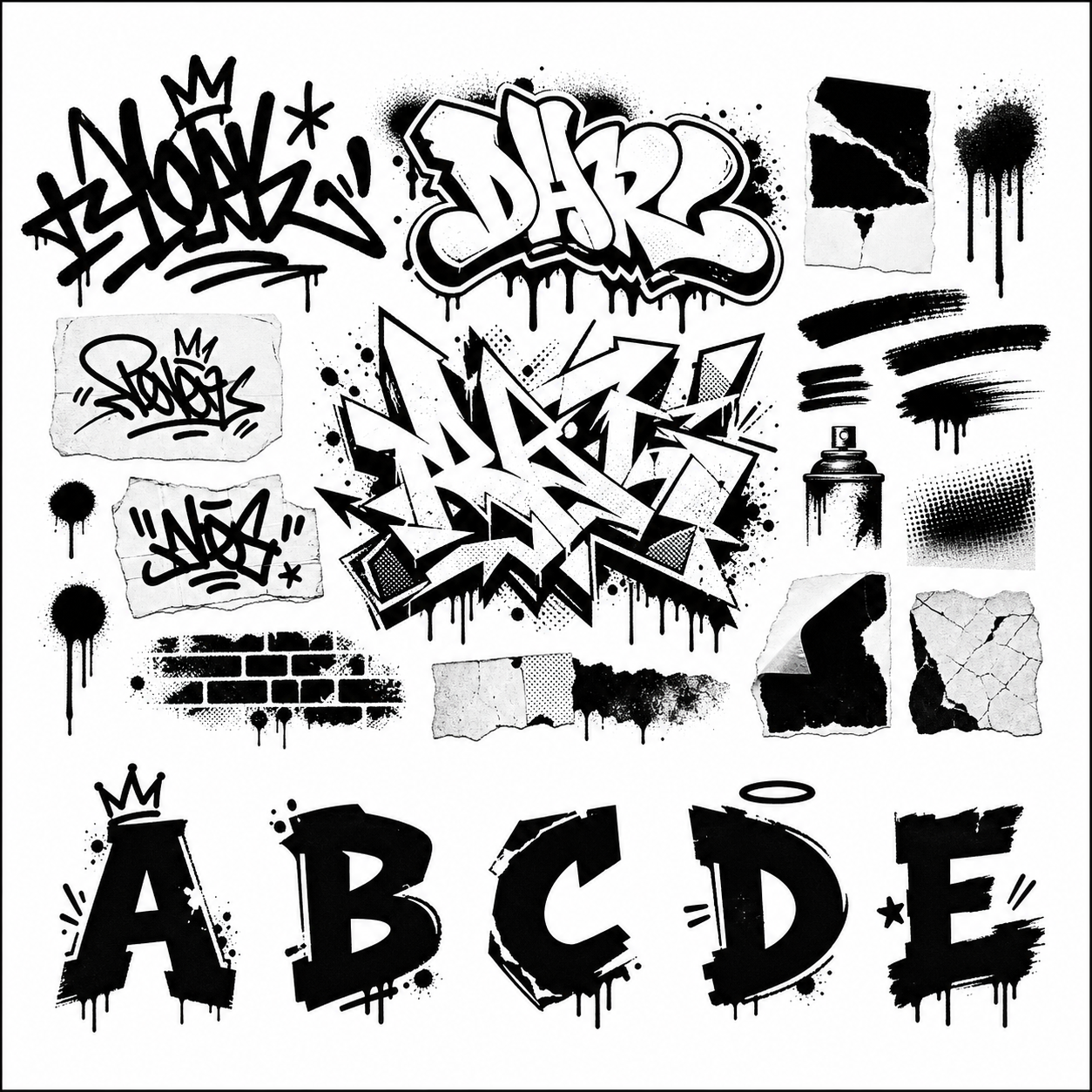 Planche inspiration noir et blanc Graffiti subway sticker wall