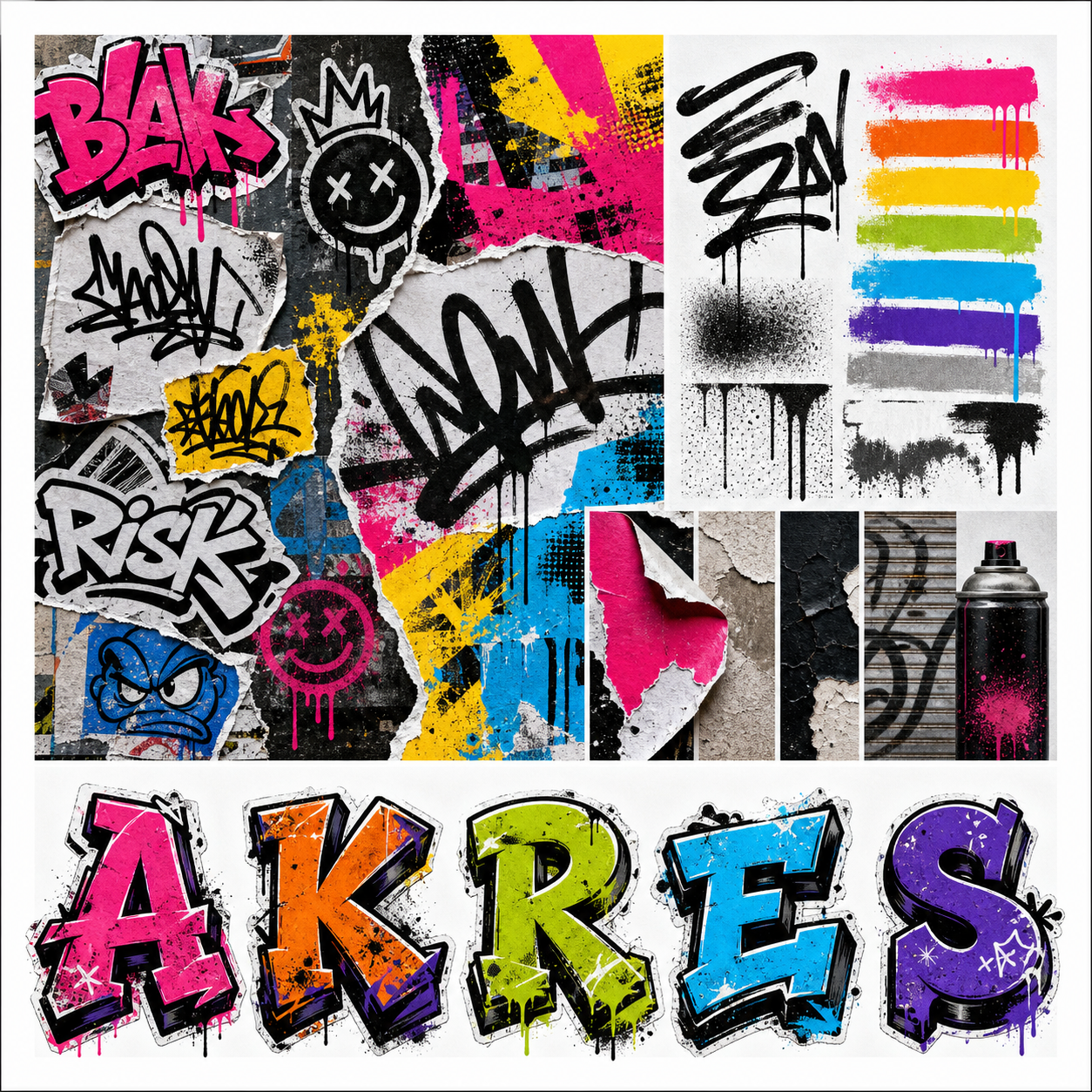 Planche inspiration couleur Graffiti subway sticker wall
