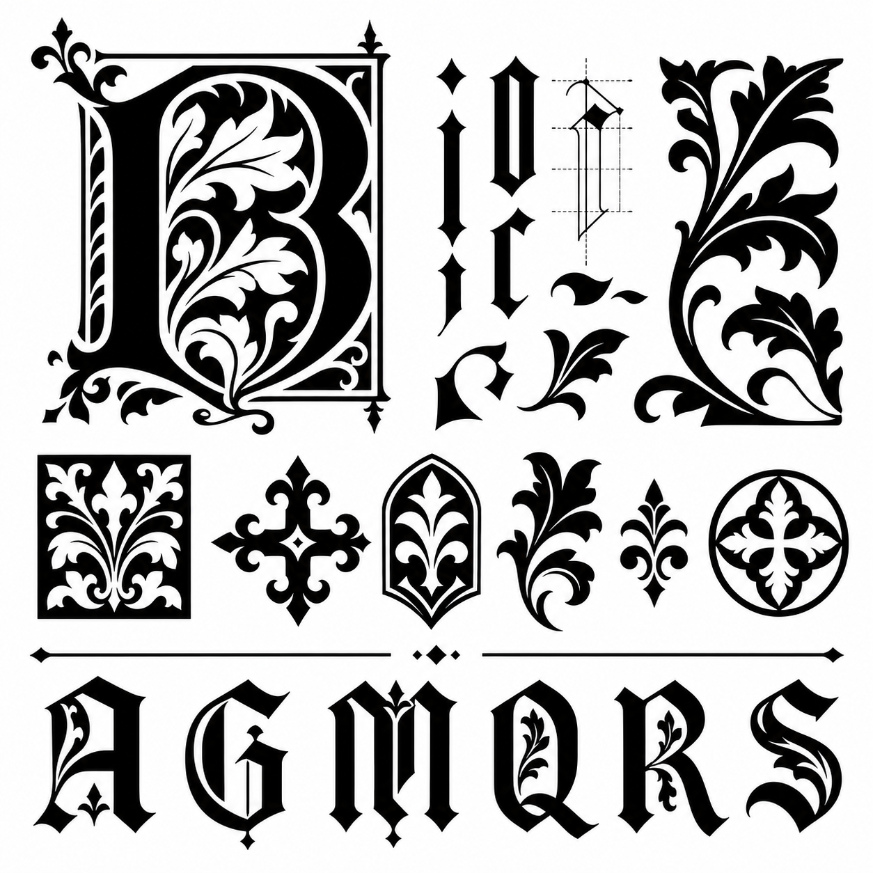 Planche inspiration noir et blanc manuscrit medieval