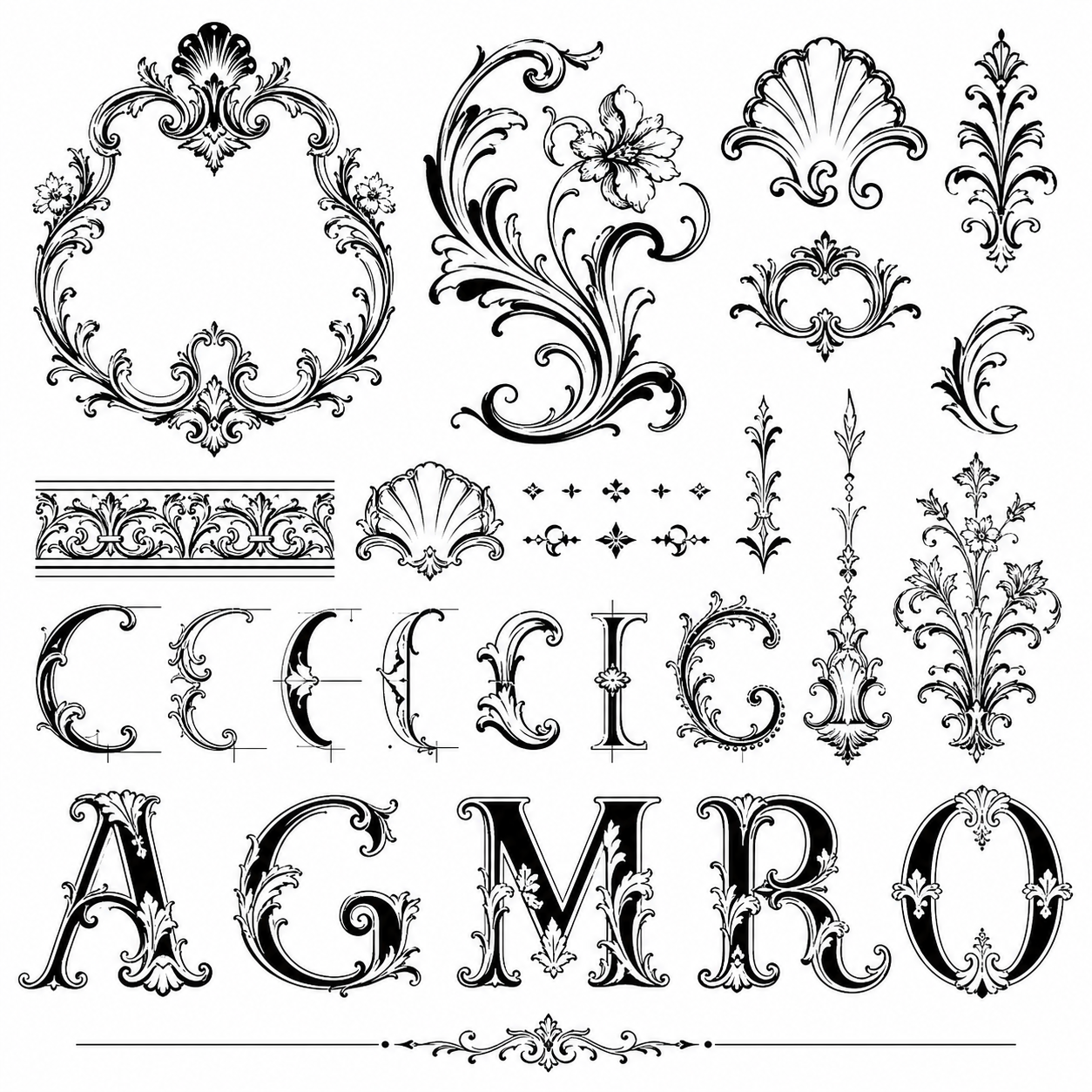 Planche inspiration noir et blanc Rococo porcelain salon