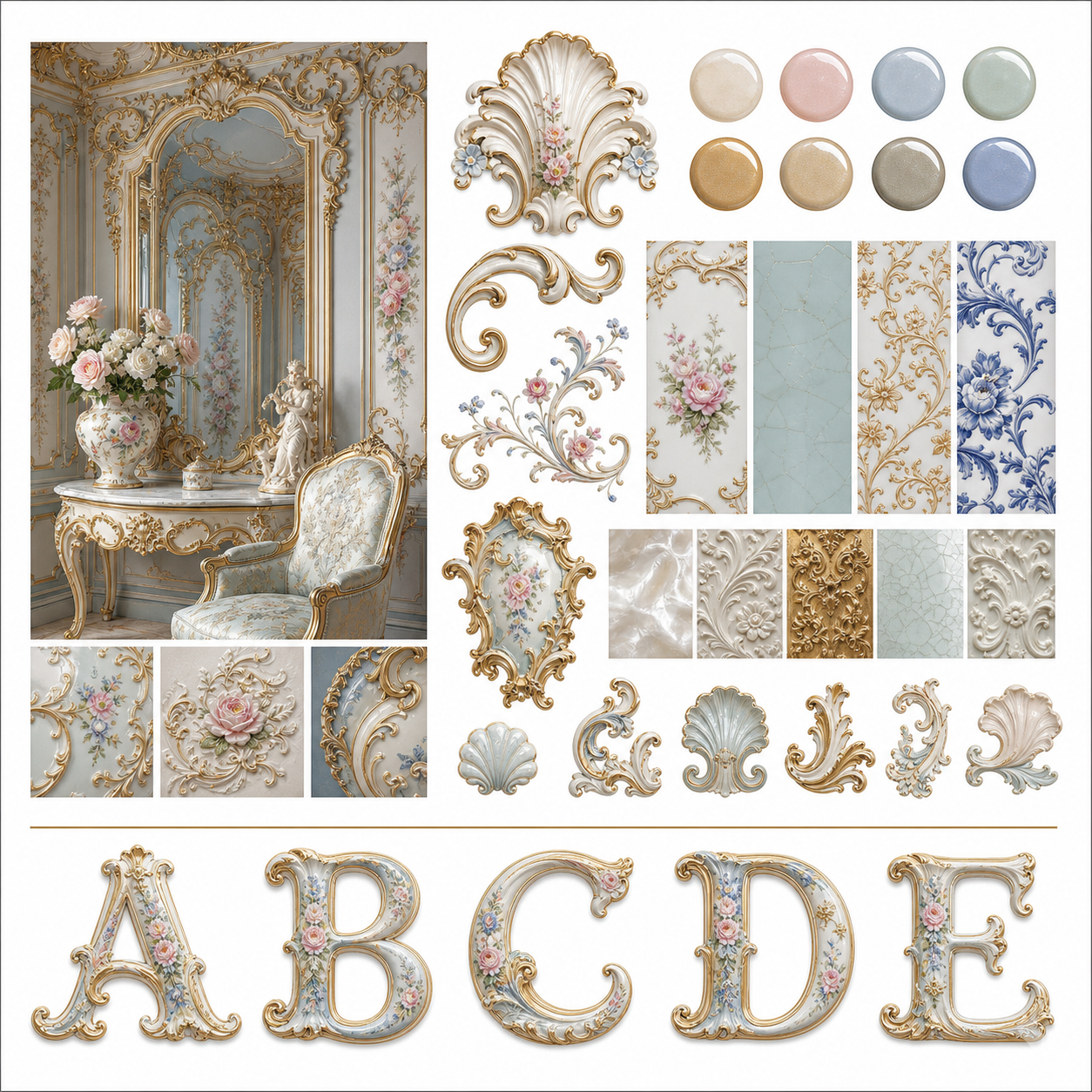 Planche inspiration couleur Rococo porcelain salon